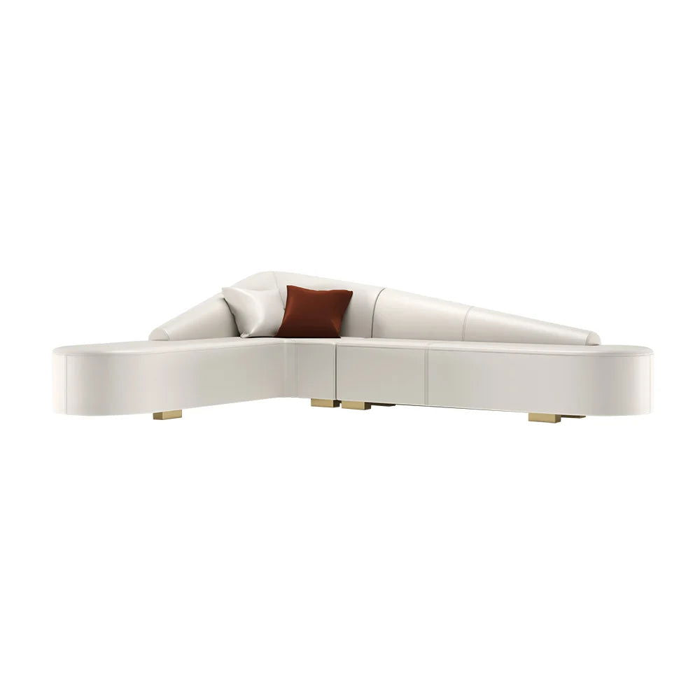 White Modern L-Shaped Corner Sectional Sofa for Living Room Faux Leather Upholstery - 
