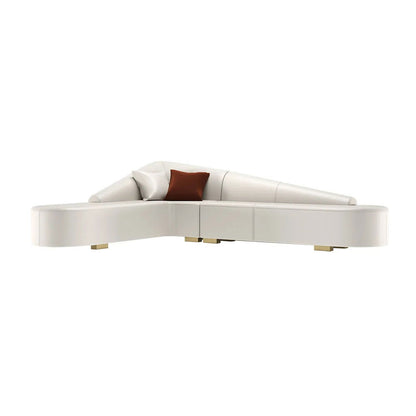 White Modern L-Shaped Corner Sectional Sofa for Living Room Faux Leather Upholstery - 