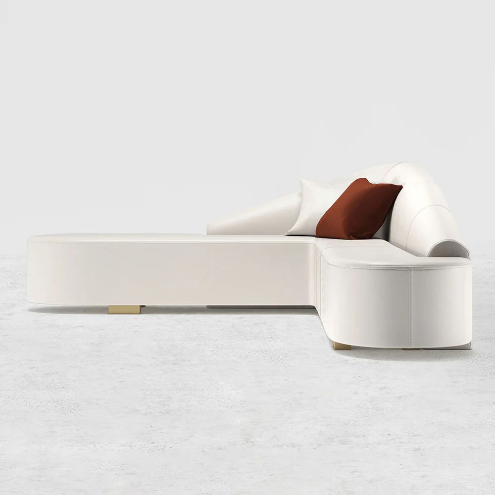 White Modern L-Shaped Corner Sectional Sofa for Living Room Faux Leather Upholstery - 