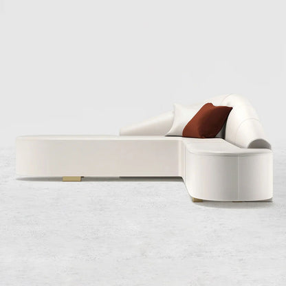 White Modern L-Shaped Corner Sectional Sofa for Living Room Faux Leather Upholstery - 