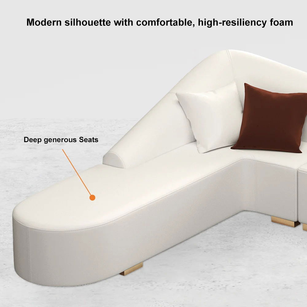 White Modern L-Shaped Corner Sectional Sofa for Living Room Faux Leather Upholstery - 