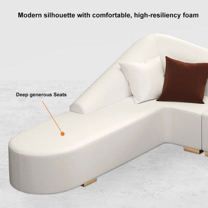 White Modern L-Shaped Corner Sectional Sofa for Living Room Faux Leather Upholstery - 