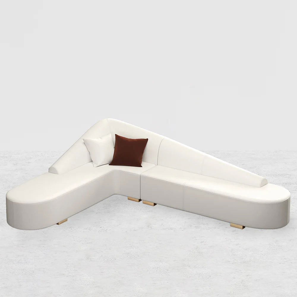 White Modern L-Shaped Corner Sectional Sofa for Living Room Faux Leather Upholstery - 