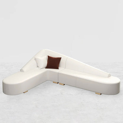 White Modern L-Shaped Corner Sectional Sofa for Living Room Faux Leather Upholstery - 