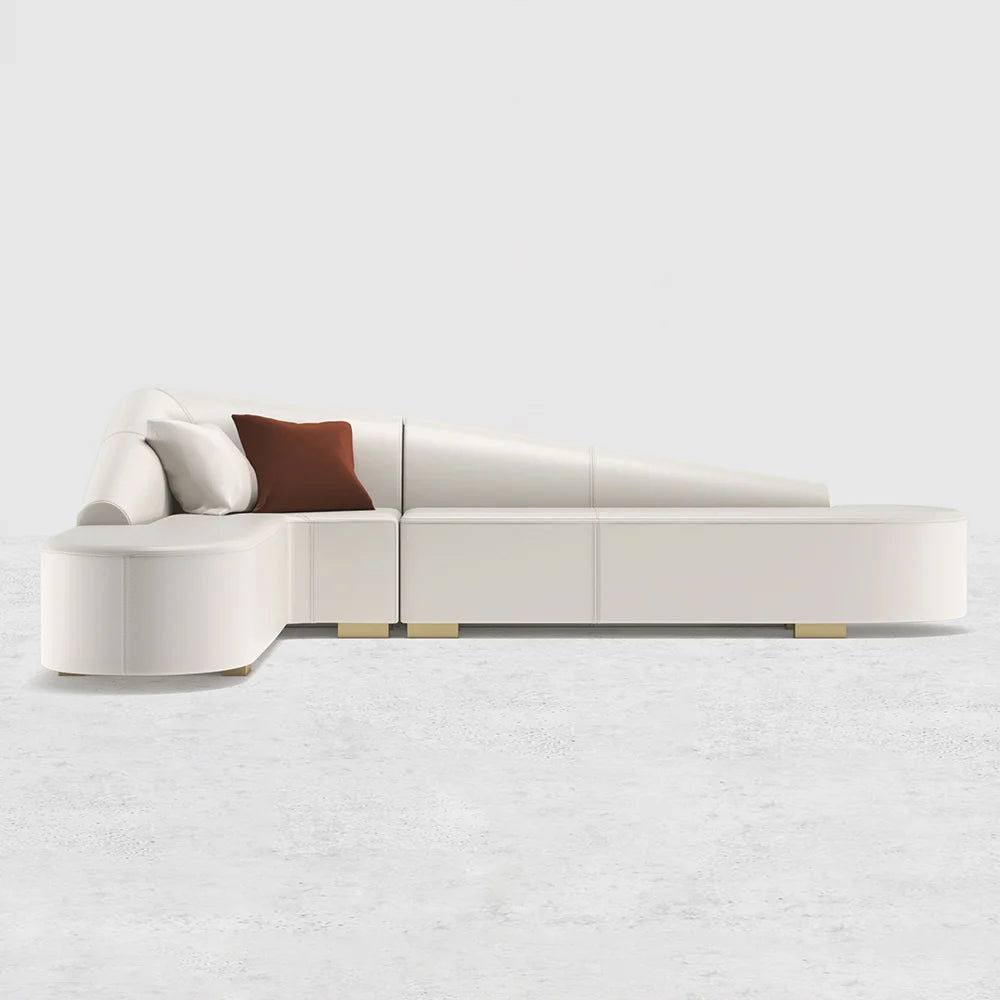 White Modern L-Shaped Corner Sectional Sofa for Living Room Faux Leather Upholstery - 
