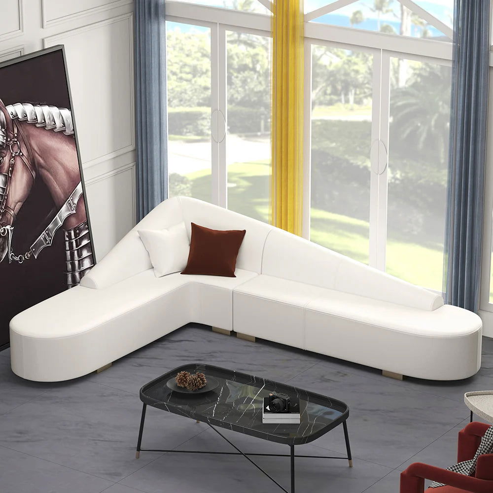 White Modern L-Shaped Corner Sectional Sofa for Living Room Faux Leather Upholstery - Homary