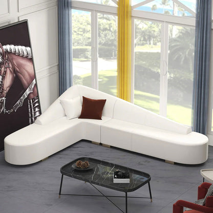 White Modern L-Shaped Corner Sectional Sofa for Living Room Faux Leather Upholstery - Homary