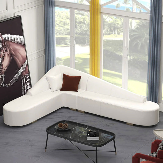 White Modern L-Shaped Corner Sectional Sofa for Living Room Faux Leather Upholstery - Homary