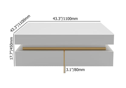White Modern Square Coffee Table with Drawers Tempered Glass Top & Metal Legs - 