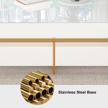 White Modern Square Coffee Table with Drawers Tempered Glass Top & Metal Legs - 