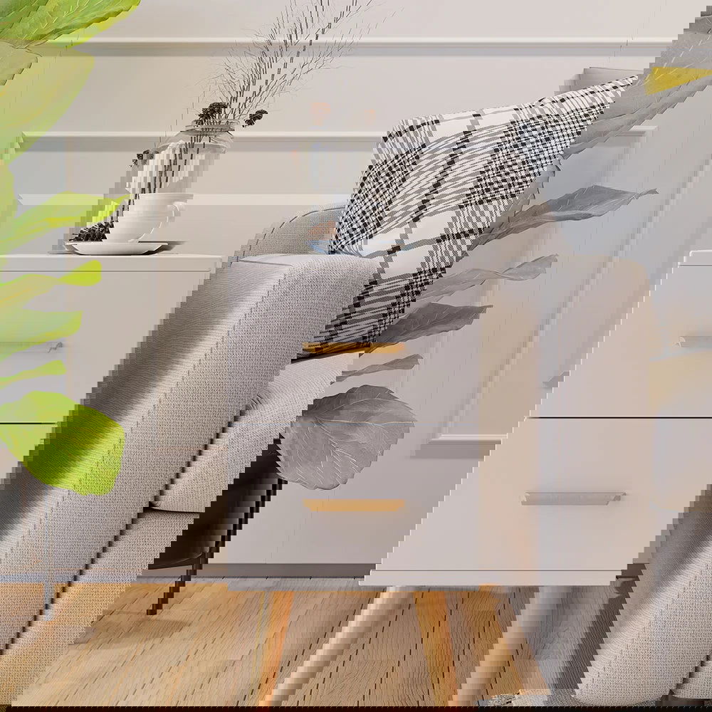 White Rectangle End Table with Drawers Modern Sofa Side Table for Living Room - 