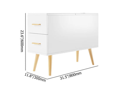 White Rectangle End Table with Drawers Modern Sofa Side Table for Living Room - 