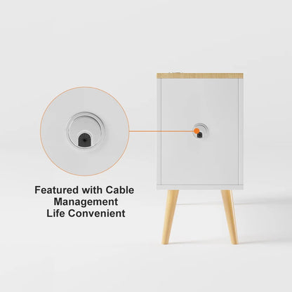 White Rectangle End Table with Drawers Modern Sofa Side Table for Living Room - 