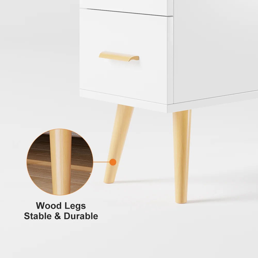 White Rectangle End Table with Drawers Modern Sofa Side Table for Living Room - 