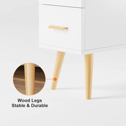 White Rectangle End Table with Drawers Modern Sofa Side Table for Living Room - 