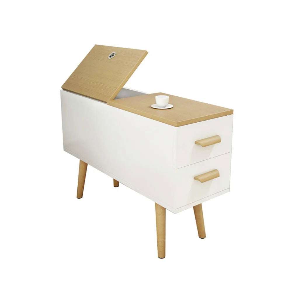 White Rectangle End Table with Drawers Modern Sofa Side Table for Living Room - 