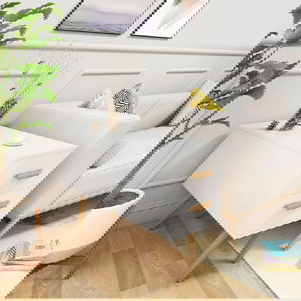 White Rectangle End Table with Drawers Modern Sofa Side Table for Living Room - Homary