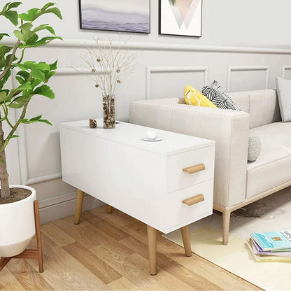 White Rectangle End Table with Drawers Modern Sofa Side Table for Living Room - Homary