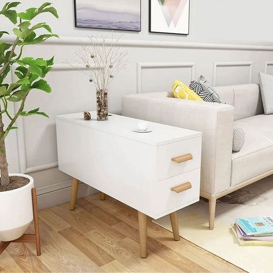 White Rectangle End Table with Drawers Modern Sofa Side Table for Living Room - Homary