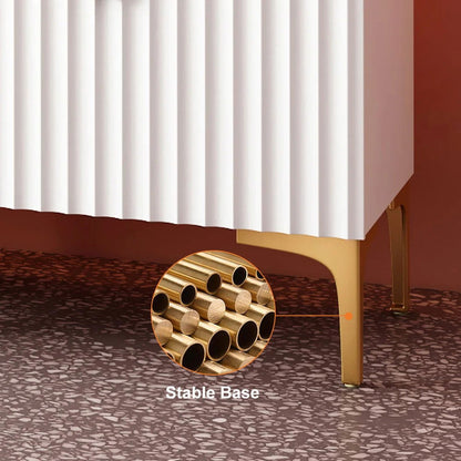 White Wood TV Stand in Gold for TVs up to 2159mm with 3 Shelves, 2 Drawers, 2 Doors - Homary