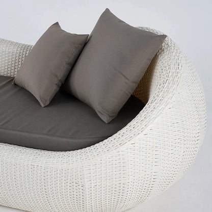 White Woven Rattan Round 1910mm Outdoor Sofa with Cushion & Pillow and Curved Back - 