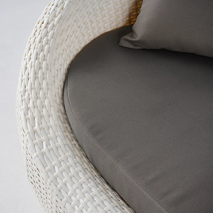 White Woven Rattan Round 1910mm Outdoor Sofa with Cushion & Pillow and Curved Back - 