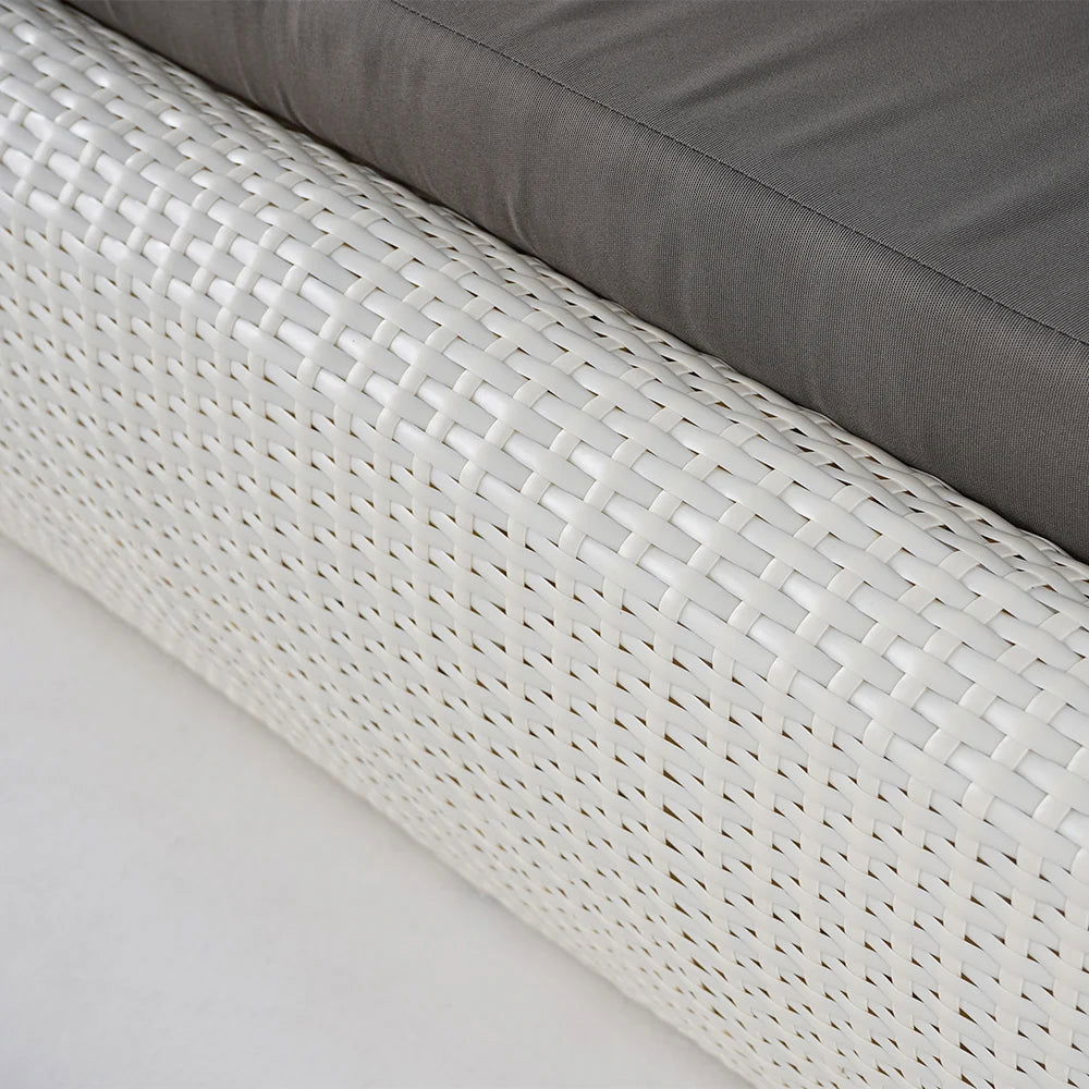 White Woven Rattan Round 1910mm Outdoor Sofa with Cushion & Pillow and Curved Back - 