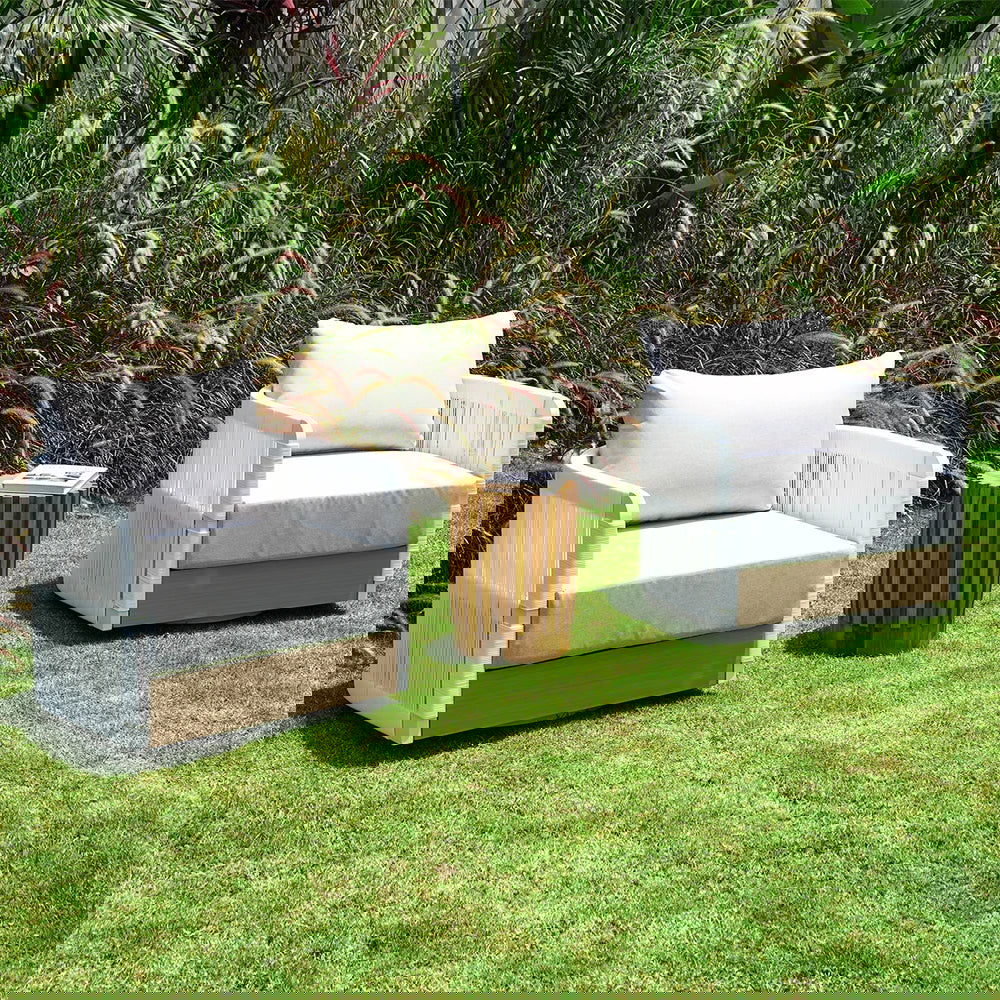 White Woven Rope Outdoor Swivel Chair Sofa 360 Degree Rotatable Coastal Patio Armchair - 