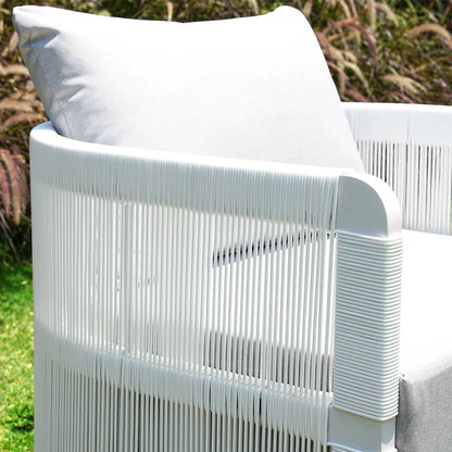 White Woven Rope Outdoor Swivel Chair Sofa 360 Degree Rotatable Coastal Patio Armchair - 