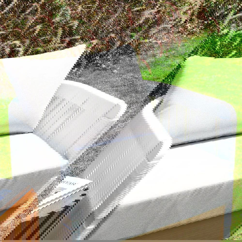 White Woven Rope Outdoor Swivel Chair Sofa 360 Degree Rotatable Coastal Patio Armchair - 