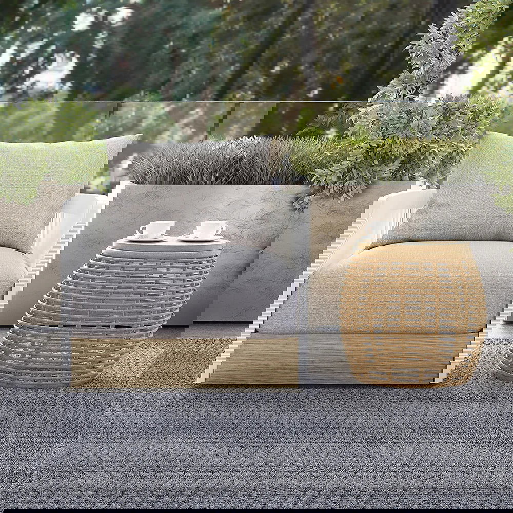 White Woven Rope Outdoor Swivel Chair Sofa 360 Degree Rotatable Coastal Patio Armchair - 