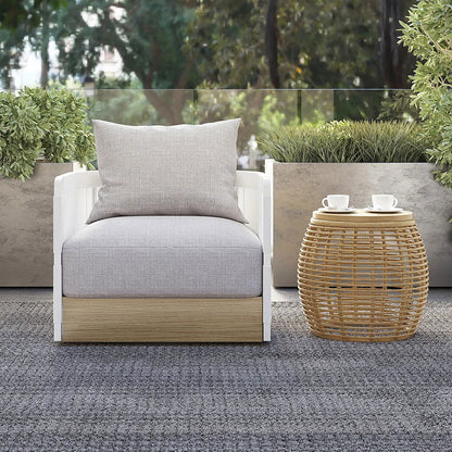 White Woven Rope Outdoor Swivel Chair Sofa 360 Degree Rotatable Coastal Patio Armchair - 