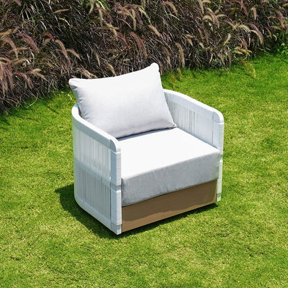 White Woven Rope Outdoor Swivel Chair Sofa 360 Degree Rotatable Coastal Patio Armchair - Homary