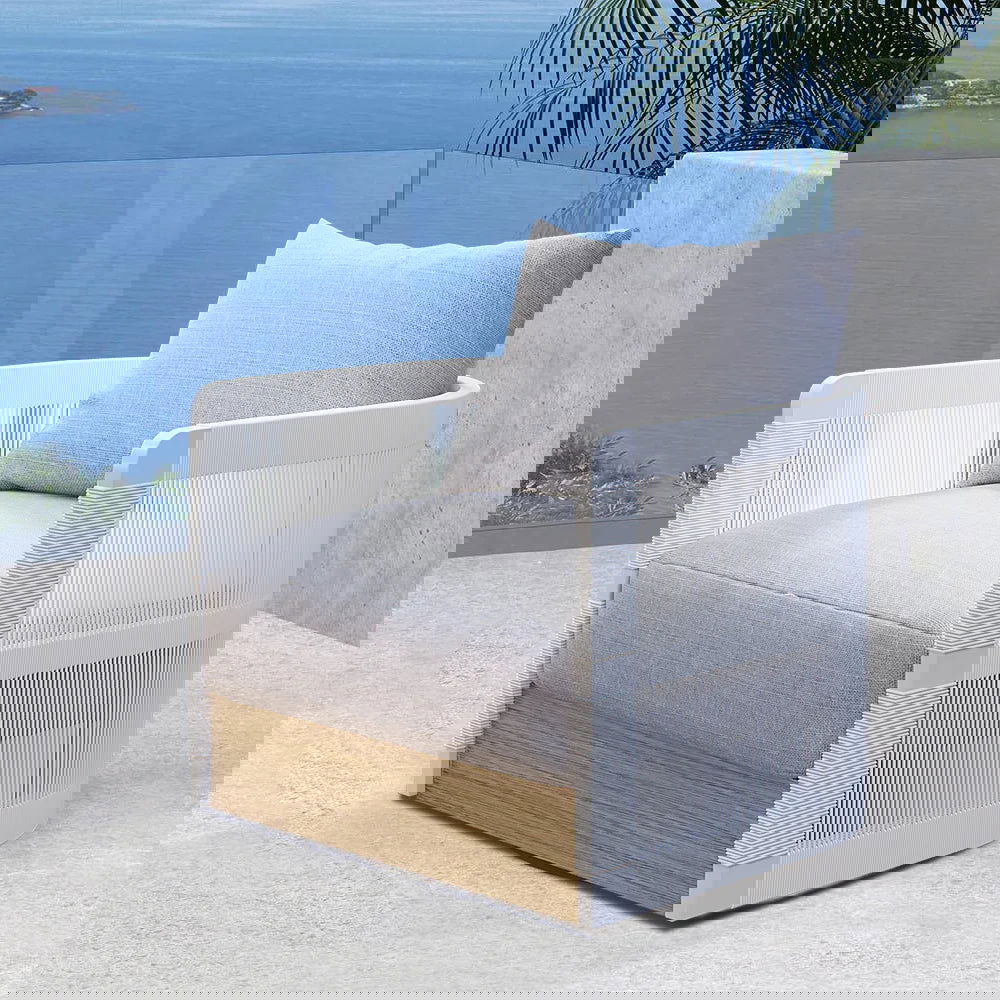 White Woven Rope Outdoor Swivel Chair Sofa 360 Degree Rotatable Coastal Patio Armchair - Homary