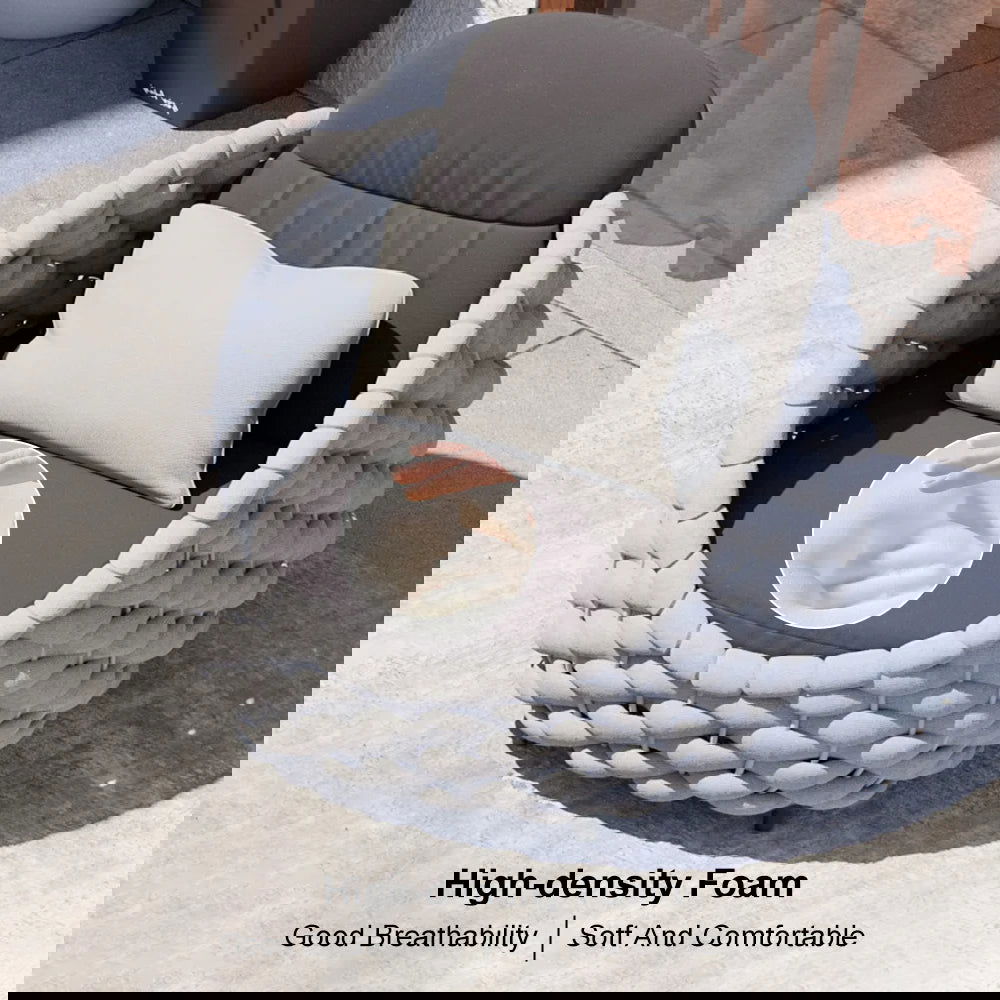 Woven Rope Outdoor Chair Waterproof Yard & Patio Armchair in Gray with Cushion - 