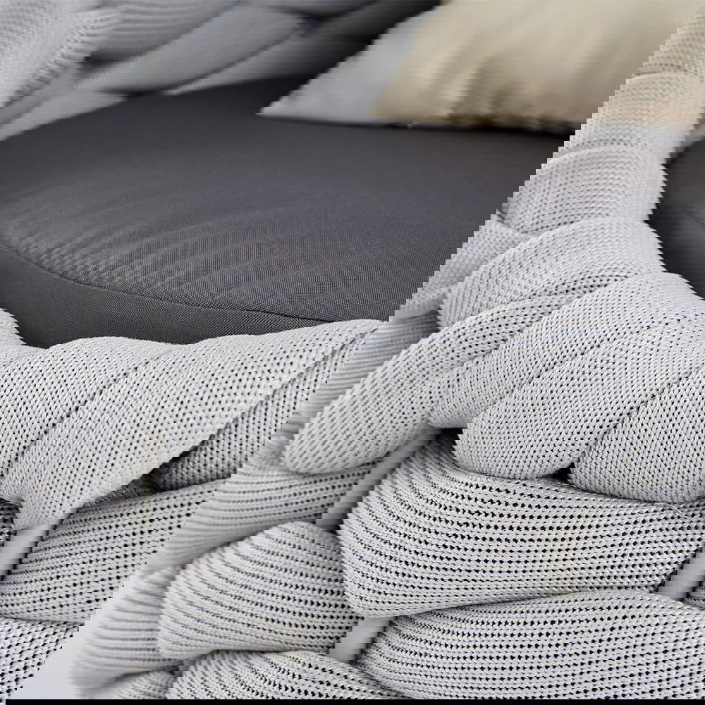 Woven Rope Outdoor Chair Waterproof Yard & Patio Armchair in Gray with Cushion - 