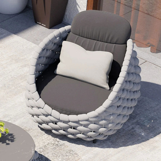 Woven Rope Outdoor Chair Waterproof Yard & Patio Armchair in Gray with Cushion - Homary