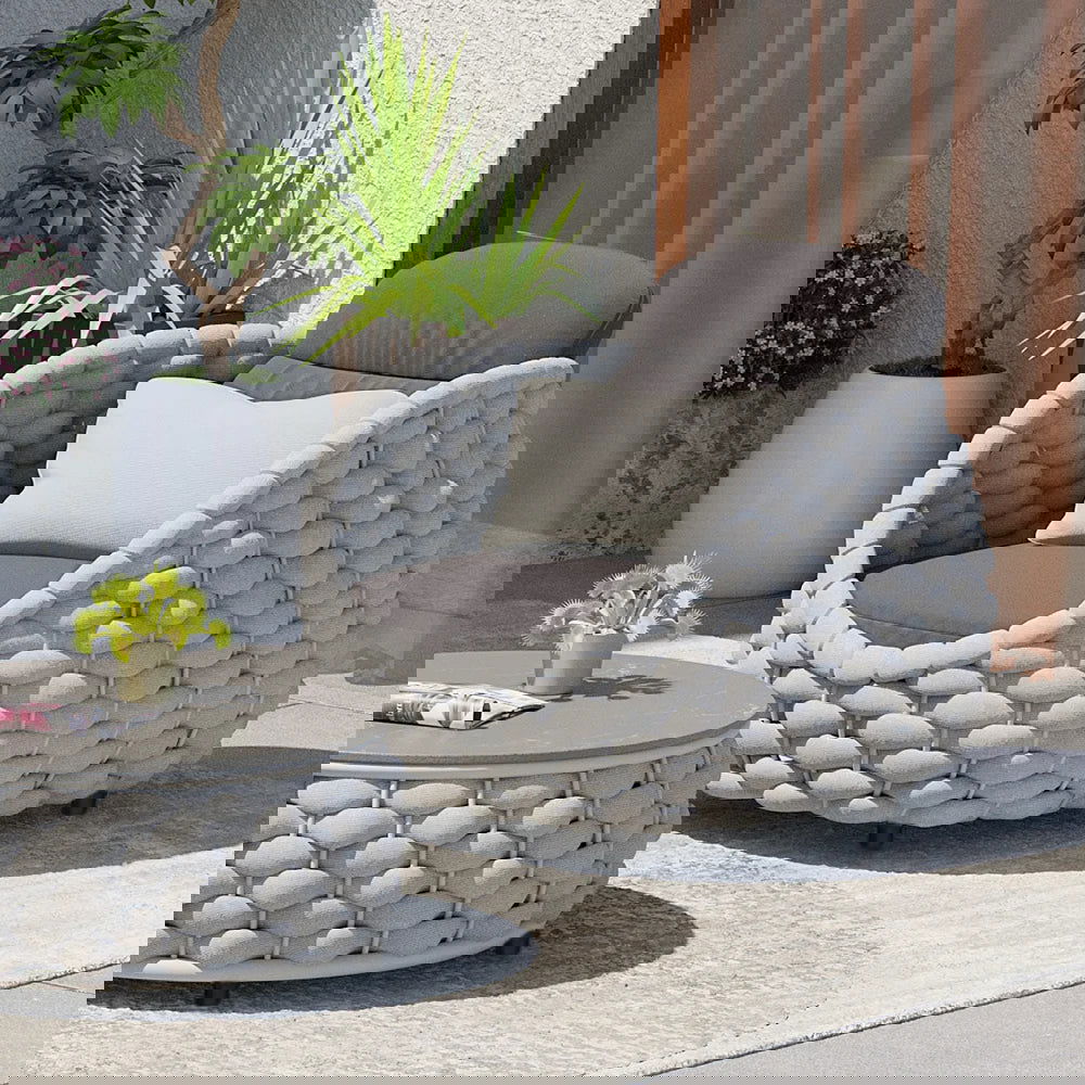 Woven Rope Outdoor Chair Waterproof Yard & Patio Armchair in Gray with Cushion - Homary