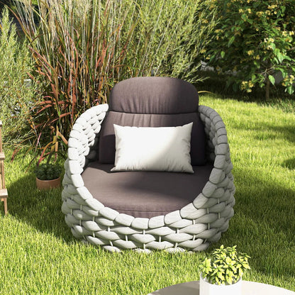Woven Rope Outdoor Swivel Chair Rotatable Yard & Patio Armchair in Gray with Cushion - 