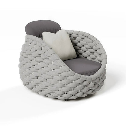 Woven Rope Outdoor Swivel Chair Rotatable Yard & Patio Armchair in Gray with Cushion - 