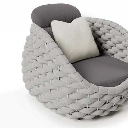 Woven Rope Outdoor Swivel Chair Rotatable Yard & Patio Armchair in Gray with Cushion - 