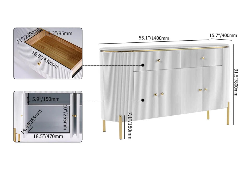 Yelly 1400mm Modern Marble Top Buffet & Sideboard Doors & Drawers & Shelves - 