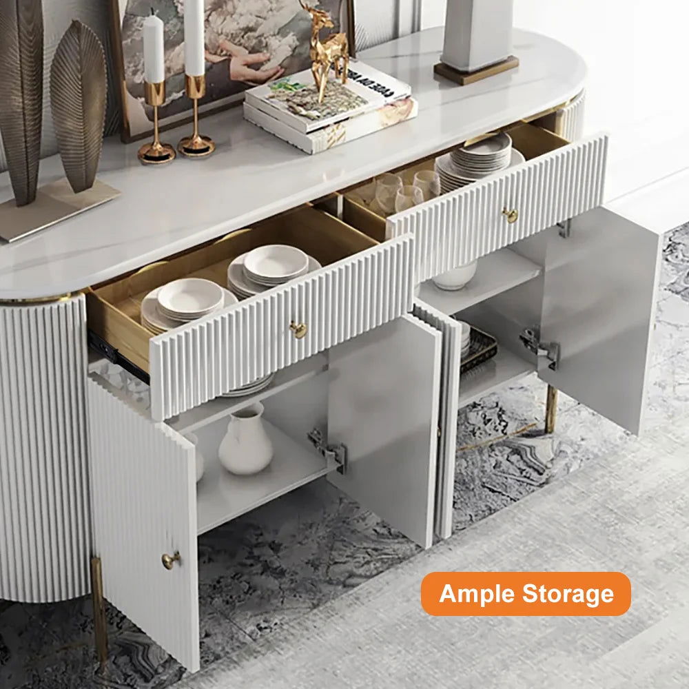 Yelly 1400mm Modern Marble Top Buffet & Sideboard Doors & Drawers & Shelves - 