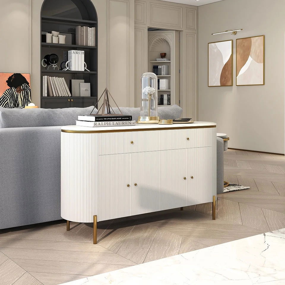 Yelly 1400mm Modern Marble Top Buffet & Sideboard Doors & Drawers & Shelves - Homary