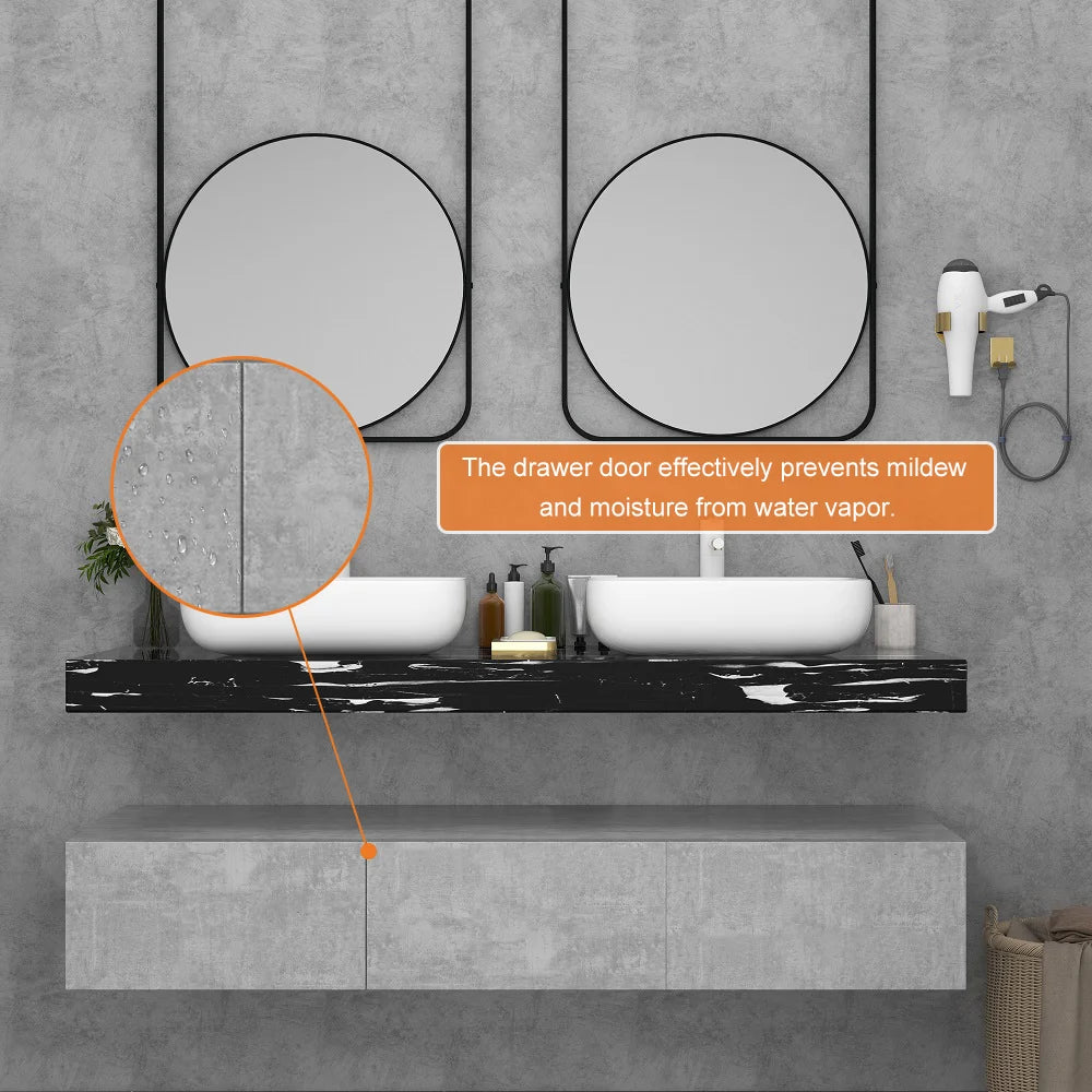 60" Floating Wall Mount Bathroom Vanity Set Vessel Double Sink Vanity