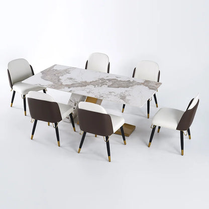 Luxotic 1800mm Modern Stone Top Dining Table with 6 Chairs in Gold