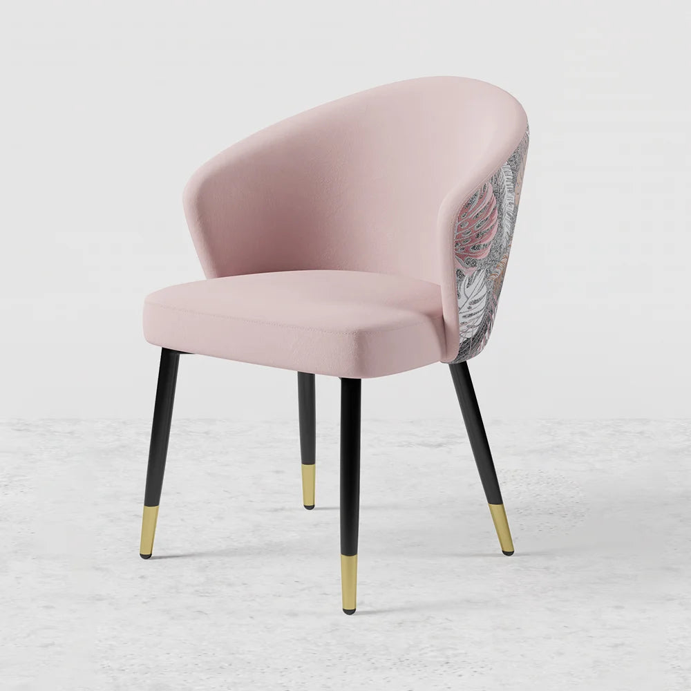 Pink Upholstered Velvet Dining Chair Modern Arm Chair in Gold & Black