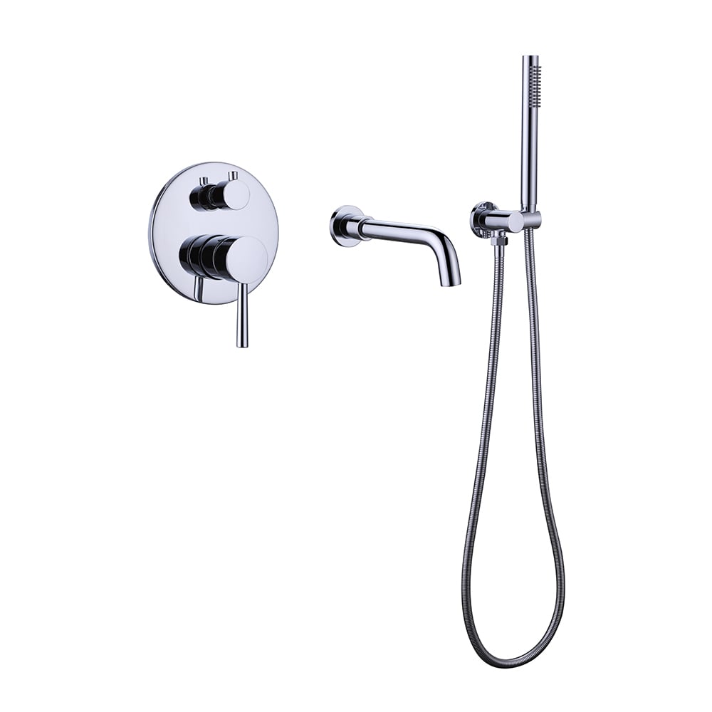 Stev Modern Wall-Mount Swivel Bath Filler Mixer Tap with Handshower in Polished Chrome