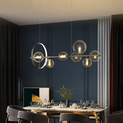 Modern Minimalist 7-Light Glass Globe Shade Kitchen Island Light in Black