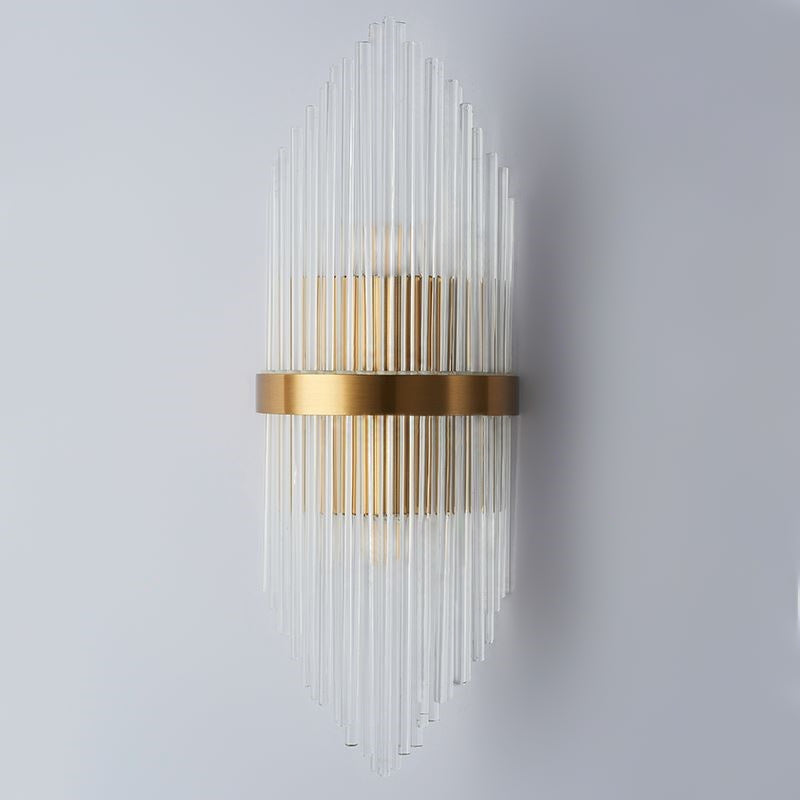 Striaged 2-Light Gold Glass Wall Sconce Metal Vanity Wall Light for Bathroom